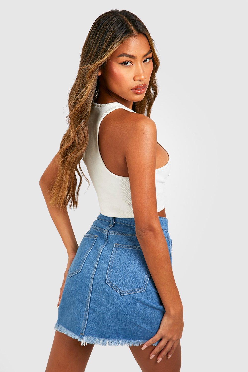 High waisted 2024 ripped denim skirt